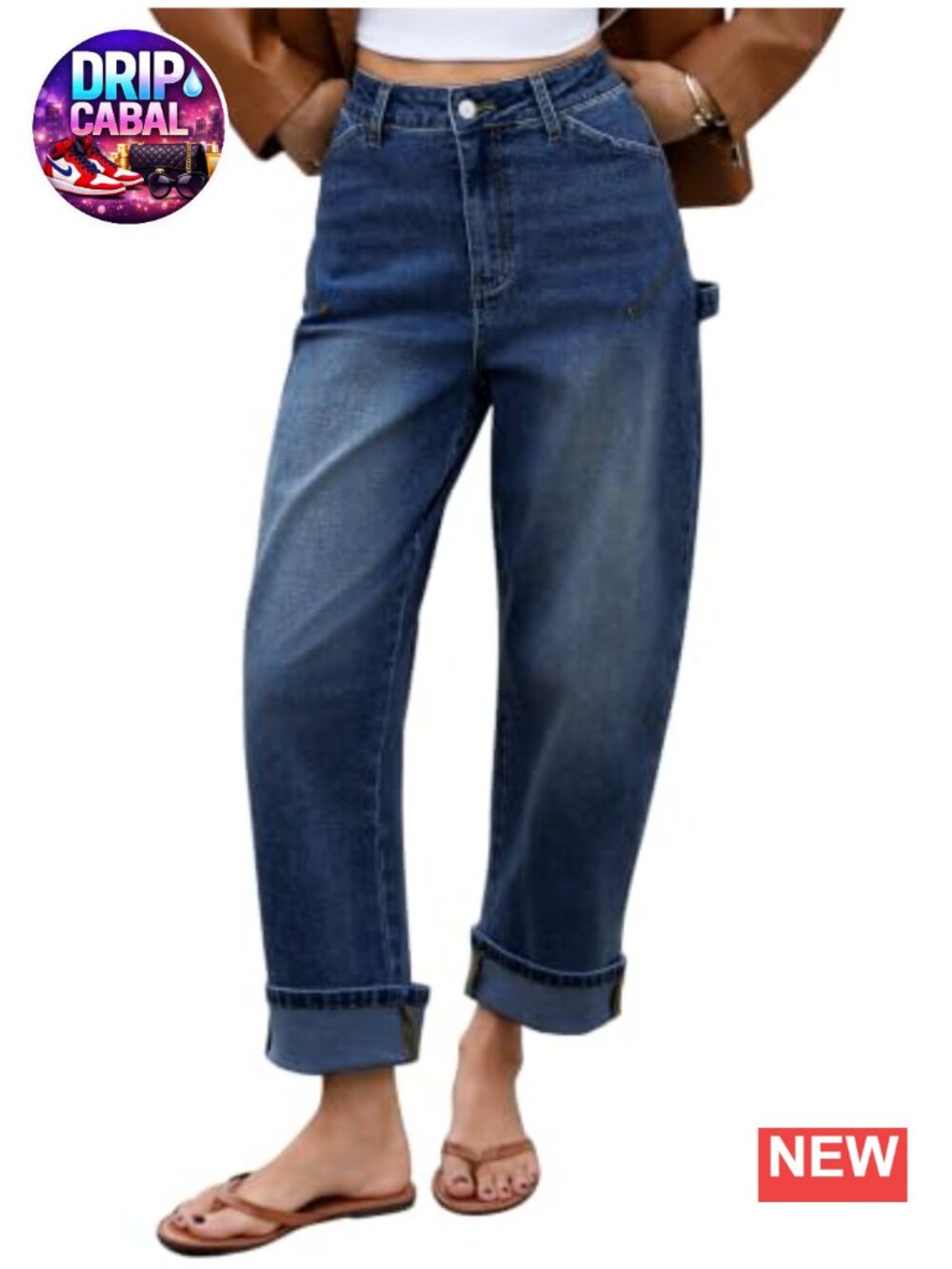 Eddoyee Women's Mid Rise Barrel Jeans Roll-Up Hem Denim